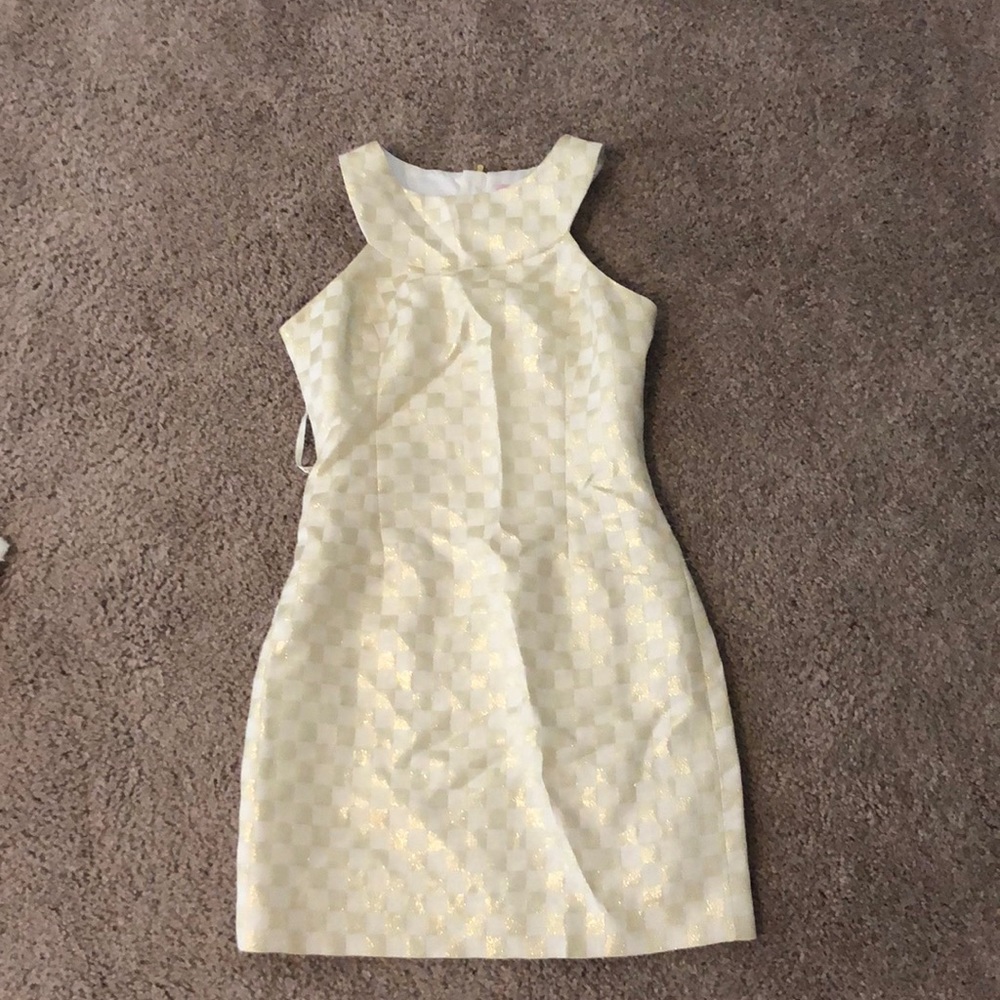 Lilly Pulitzer gold and cream checkered dress